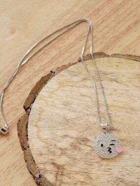 18kt White Gold Plated Emoji Pendant Necklace